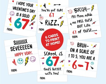 Funny 6 7 Meme Valentines Cards for Tween Favors, Bruh Slang Middle School Boy Valentine's Day