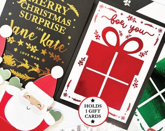 Personalized Real Foil Merry Christmas Gift Card Book, Custom Gold Foiled Thank You Holiday Card