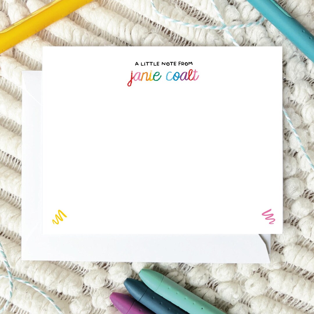 Personalized Rainbow Script Stationery Set, Kids Colorful Note Cards ...
