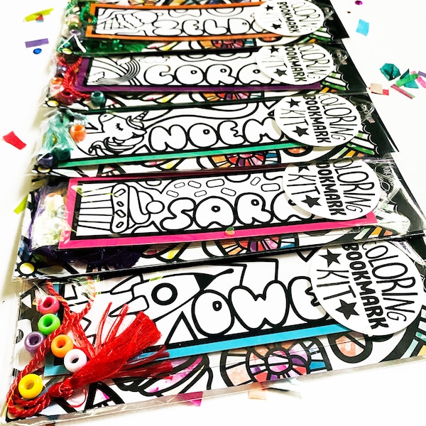 Personalized Bookmarks to color, kids birthday party favors, coloring kids bookmark, arts and crafts kit, Stocking Stuffer for boy or girl