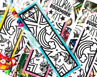 Unicorn Coloring Bookmarks, Rainbow magical unicorn birthday party favor, Unicorn birthday party activity
