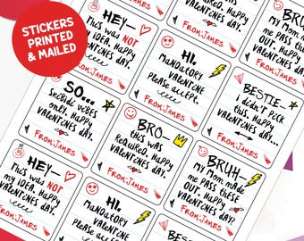 Tween Slang Valentine's Candy Bag Sticker, Bruh My Mom Made me Pas these out Classroom Valentines, Variety