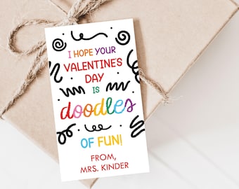 Valentine's Day Doodle Pad Favor Tag Printable, Sketch Valentine Labels for Preschool Classroom Gifts