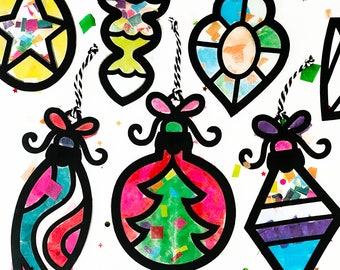 Mini ornaments suncatcher kit - DIY ornament craft kit for kids - Christmas craft for adults - holiday party favors - make your own kit