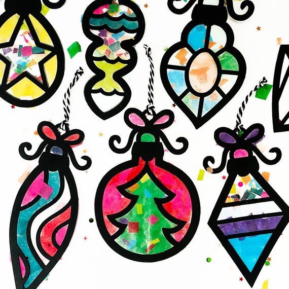Mini ornaments suncatcher kit - DIY ornament craft kit for kids - Christmas craft for adults - holiday party favors - make your own kit