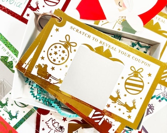 Gold Foil Christmas Coupon Book for Kids, Scratch off Stocking Stuffer for Girl or Boy, Set of 4 or 8