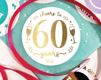 Real Foil Cheers to Years Birthday Party Favor Stickers, Metallic Milestone labels (set of 12)