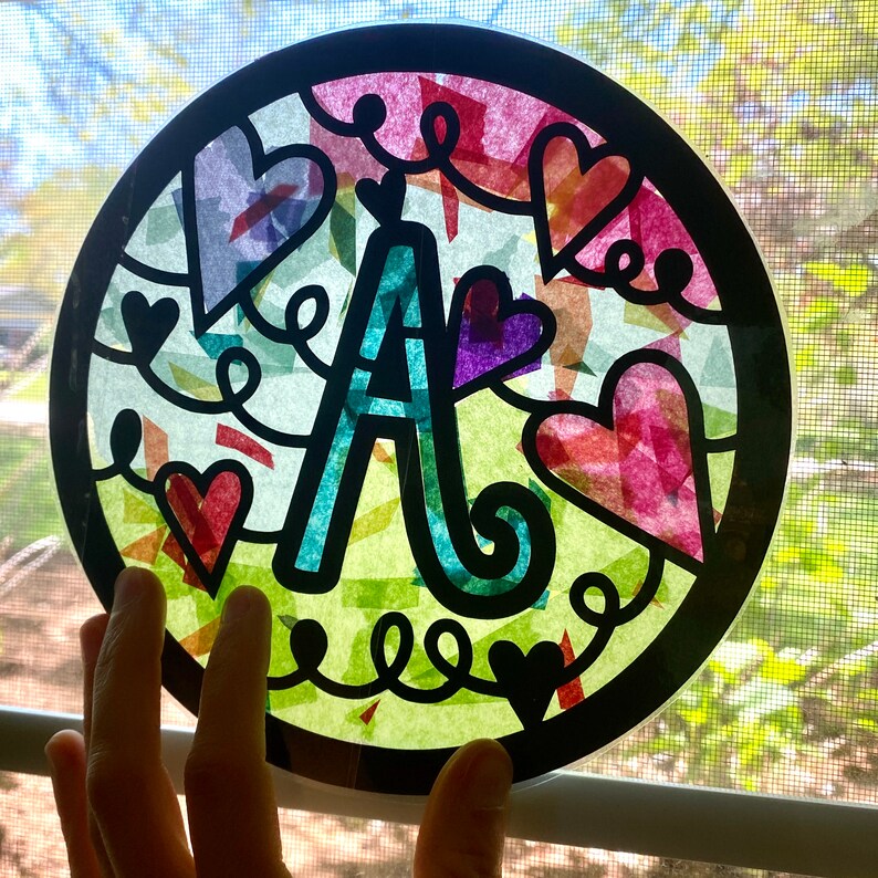 Hearts Monogram Suncatcher Kit Kids Craft Kit Stained Etsy