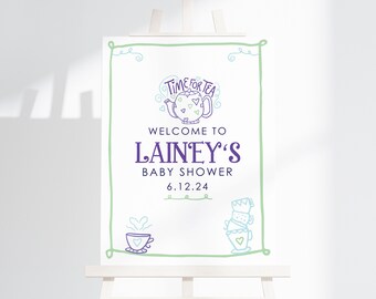 Tea Baby Shower Welcome Sign Template, Time for Tea with the Mother to be Editable Baby Shower Poster, Welcome Board Printable