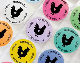 Custom home grown egg carton stickers, Farm fresh egg stickers, Set of 10 Colorful Labels