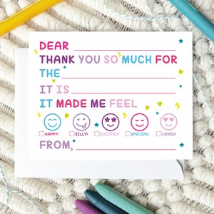 Fill In the Blank Thank You Cards for Kids, Girl Birthday Gift Purple and Pink, Gratitude Notes for Children, Girl Thank You Card