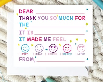 Fill In the Blank Thank You Cards for Kids, Girl Birthday Gift Purple and Pink, Gratitude Notes for Children, Girl Thank You Card
