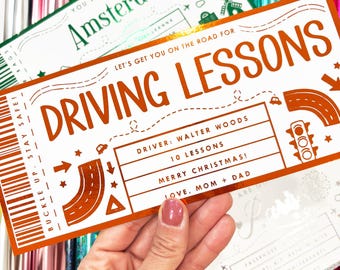 Custom Driving Lessons Foil Ticket, Keepsake Surprise Gift Voucher for Teen