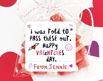 My Mom Made Me Pass These Out Valentine's Day Treat Bag Stickers, Tween Girl Funny DIY Valentines, Classroom Valentine Labels