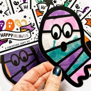 Halloween ghost suncatcher kit, Small fall classroom party favors for kids, spooky basket gifts, Halloween favors for students