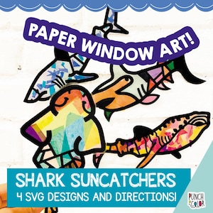 SVG file 4 Sharks, Make Under the Sea suncatchers on your Cricut, DIY Shark birthday party activity, Ocean animals lesson, Shark crafts