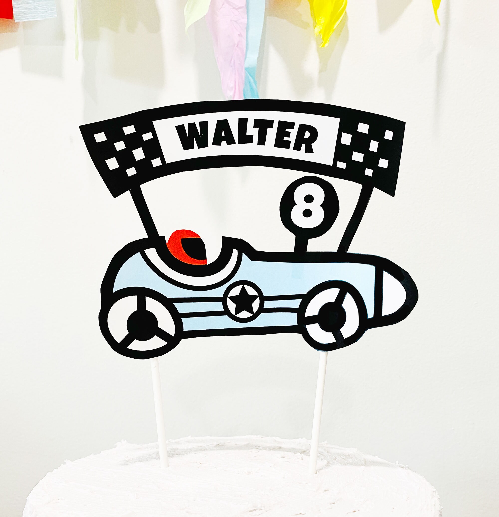 Race car cake topper digital download race day birthday Etsy