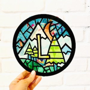 Forest and Mountains Monogram Suncatcher Kit - DIY kids craft kit - arts and crafts gift for boys - personalized gift for nature lover