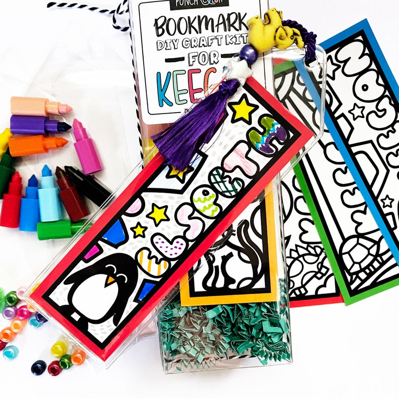 Bookmark making arts and crafts kit for kids Makes 4 coloring bookmarks for children Personalized stocking stuffer for boy or girl image 7