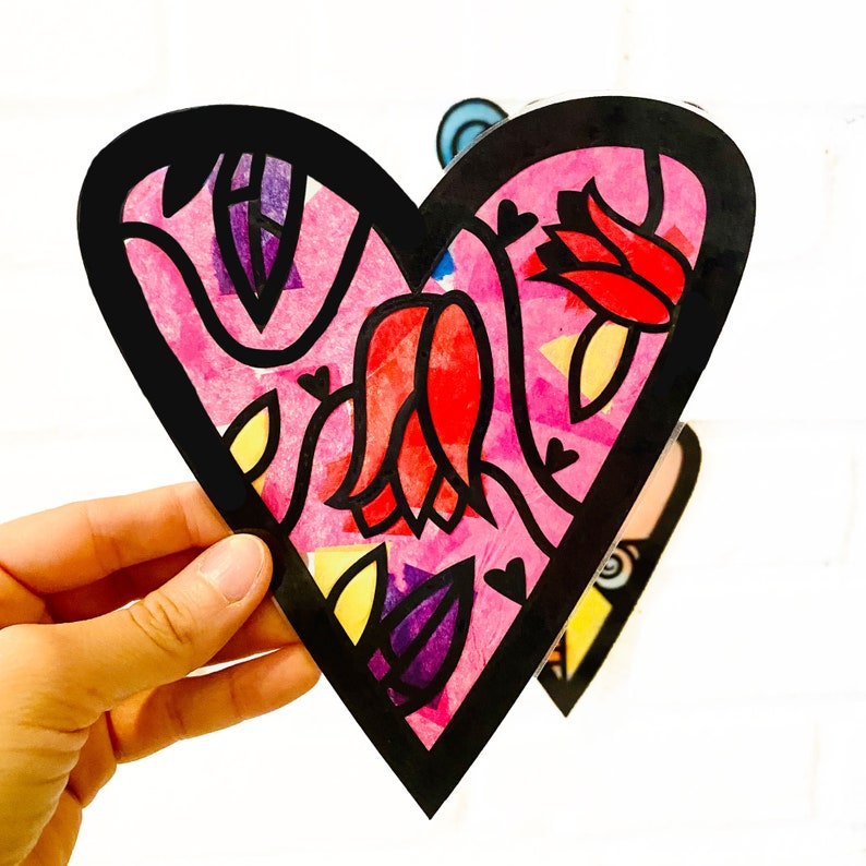 4 Fancy Hearts Suncatcher Kit Happy Valentine's Day Kids Etsy