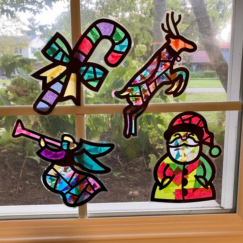 Christmas Suncatcher Kit Kids Craft Kit Christmas Craft Etsy