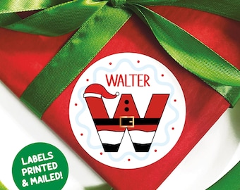 Personalized Santa Claus Christmas Name Tags, Kids Printed Gift Tags, Custom Initial Christmas Present Stickers, Printed Stickers