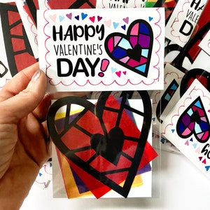 Mini heart suncatcher art kit, classroom valentine for kids, valentine's day gifts for preschool or toddler, non candy activity or project