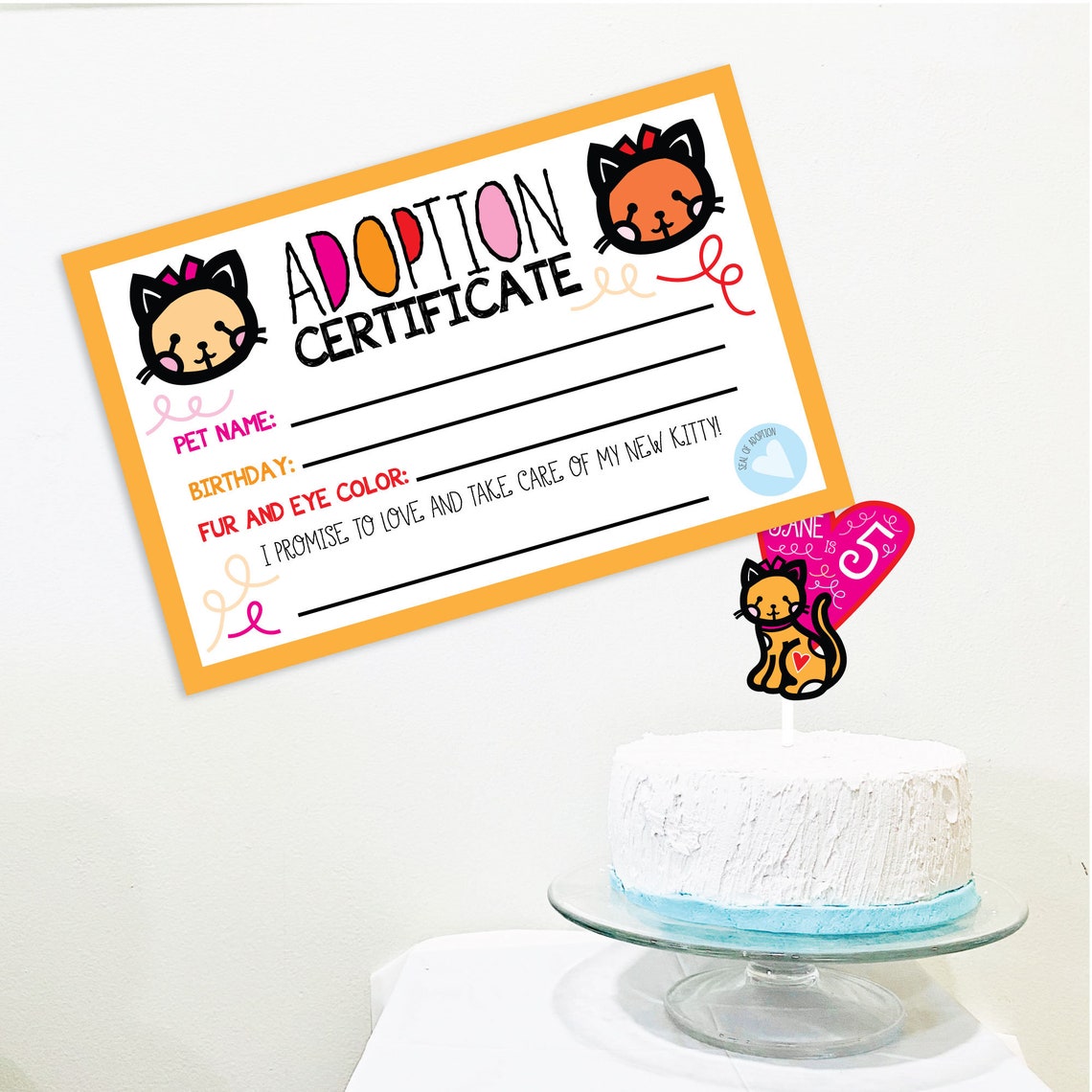 Printable Cat Adoption Certificate Digital Download Print at - Etsy
