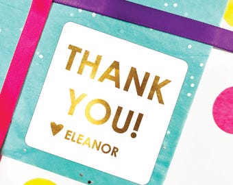 Custom Foil Thank You Gift Stickers, Personalized Party Favor Labels