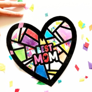Best Mom Suncatcher Kit - gift for mom - gift from kids - kids craft kit - heart stained glass - DIY paper flower mother&#39;s day craft