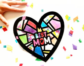 Best Mom Suncatcher Kit - gift for mom - gift from kids - kids craft kit - heart stained glass - DIY paper flower mother's day craft