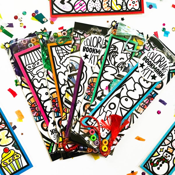Bulk party favor personalized coloring bookmark, kids custom birthday party favors or activity, DIY arts and crafts kit for girl boy party