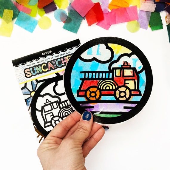 Firetruck Suncatcher Craft Kit: Kids Party Favor