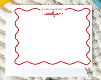 Personalized Wavy Border Stationery Set, Girls Note Cards, Children's Script Whimsical Notecards, Tween Girl Stationery simple