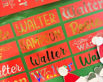 Personalized Gold Foil Christmas Gift Labels, Red Matte Name Stickers (Set of 14)