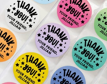 Personalized Thank You Birthday Party Favor Stickers, Simple Shower Thank You Labels, Staff Appreciation Tags, Set of 10 Colorful Labels