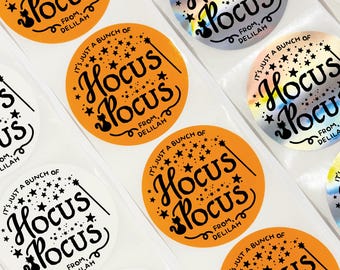 Personalized Happy Halloween Favor Stickers, Custom Witch Candy Treat Bag Labels, Set of 10 Classroom Hocus and Pocus Treat Tags