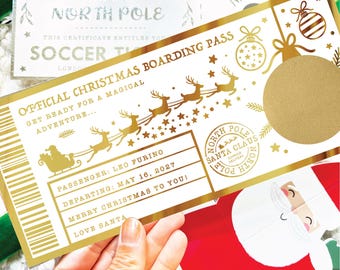 Christmas Trip Surprise Boarding Pass Gold Foil Ticket, Scratch and Reveal Christmas Voucher, Personalized Christmas Certificate Gift
