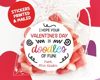 Valentine's Day Doodle Pad Favor Stickers, Set of 12 Sketch Valentine Labels for Preschool Classroom Gifts