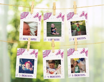 Fairy First Birthday Banner Photo Garland Template, Editable Girl Monthly Milestone Cards, Butterfly High Chair Banner, Enchanted Garden