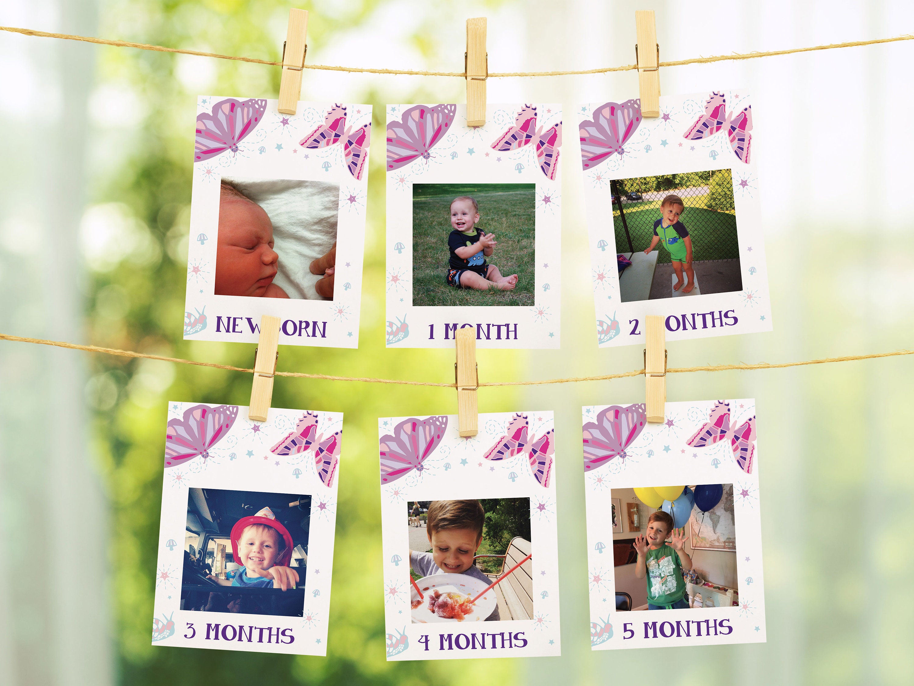 Fairy First Birthday Banner Photo Garland Template Editable Girl Monthly Milestone Cards Butterfly High Chair Banner