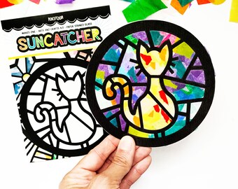 Black cat suncatcher arts and crafts kit for kids, Halloween party favor for toddlers, Boo basket activity, Halloween crafts, Halloween gift