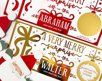 Personalized Gold Foil Christmas Scratch Off Gift Voucher, Surprise Reveal Gift Certificate Stocking Stuffer for Kids