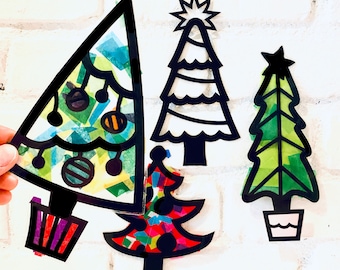 Holiday trees suncatcher kit -  kids craft kit - DIY art kit - holiday gift for kids - holiday crafts - Christmas craft kits for kids