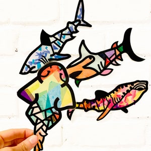 Sharks suncatcher kit - kids craft kit - homeschool ocean under the sea lesson - birthday gift for a boy - toddler or preschool crafts