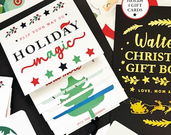 Pull to Reveal Foil Christmas Gift Card Book Holder, Handmade Waterfall Money Card , Cash Stocking Stuffer Teen (Holds 4 Gift cards)
