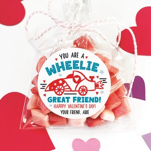 Raceauto Valentijnsdag ronde stickers, je bent een Wheelie Great Friend-labels, Custom Racing Valentijnsdag-tags, Boy Valentines