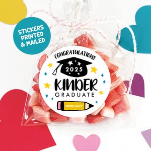 Stickers cadeaux pour la promotion de l'obtention du diplôme de maternelle, étiquettes-cadeaux imprimées pour l'obtention du diplôme pour enfants, étiquettes-cadeaux dernier jour d'école imprimées et envoyées