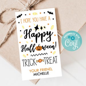 Printable Treat Bag Happy Halloween Tag, Trick Or Treat Printable Bag Tag, Halloween Party Favor Tag, Personalized Halloween class gifts