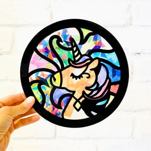 Big Unicorn Suncatcher DIY art kit, Birthday gift for tween or toddler girl, Unicorn birthday party activity